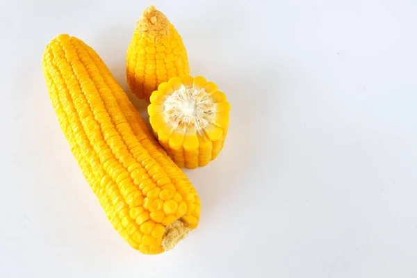 Copy Space Delicious Boiled Sweet Corn Isolate White Background — Stock Photo, Image