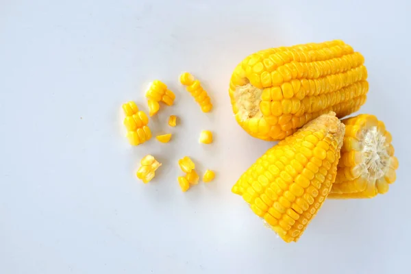 Close Delicious Boiled Sweet Corn White Background — Φωτογραφία Αρχείου