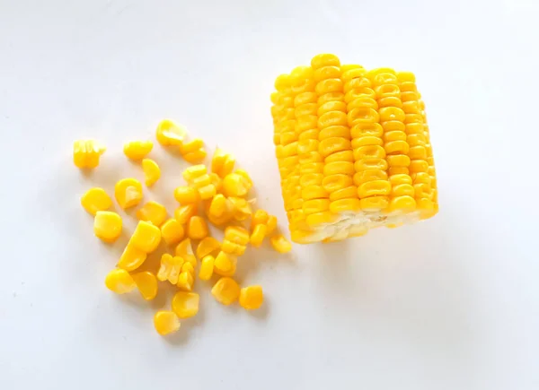 Close Delicious Boiled Sweet Corn White Background — Fotografia de Stock