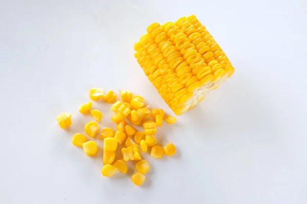 Delicious Boiled Sweet Corn White Background — Fotografia de Stock