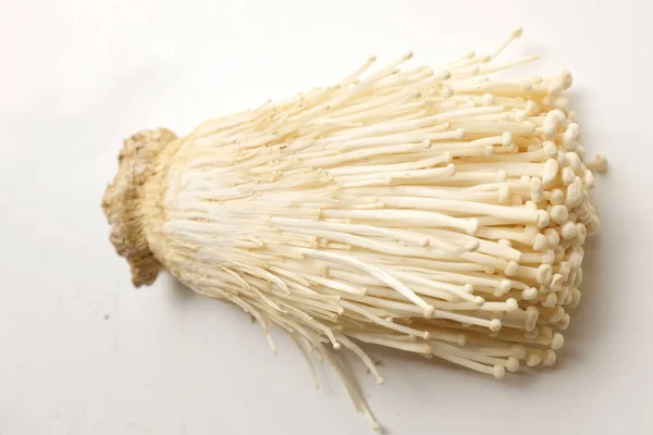Top View Close Fresh Organic White Fresh Golden Needle Mushroom — Stock Fotó