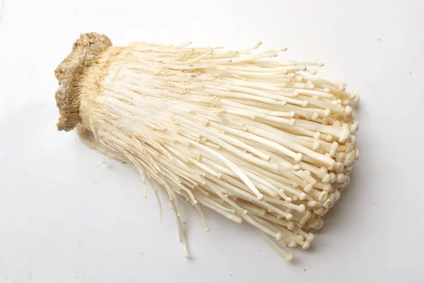 Top View Close Fresh Organic White Fresh Golden Needle Mushroom — стоковое фото