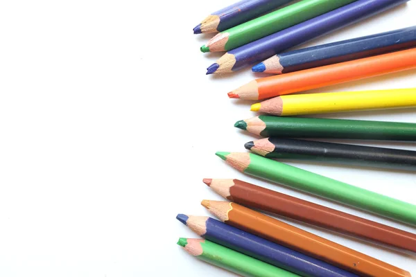 Top View Flat Lay Colored Pencils Isolate White Background School — Stockfoto