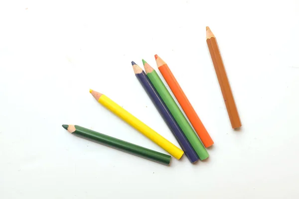 Top View Flat Lay Colored Pencils Isolate White Background School — Stockfoto