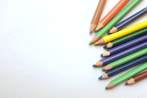 Top View Flat Lay Colored Pencils Isolate White Background School — Stockfoto