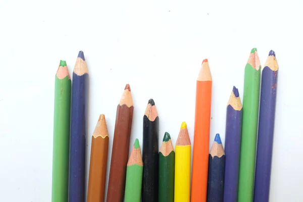 Top View Flat Lay Colored Pencils Isolate White Background School — Fotografia de Stock