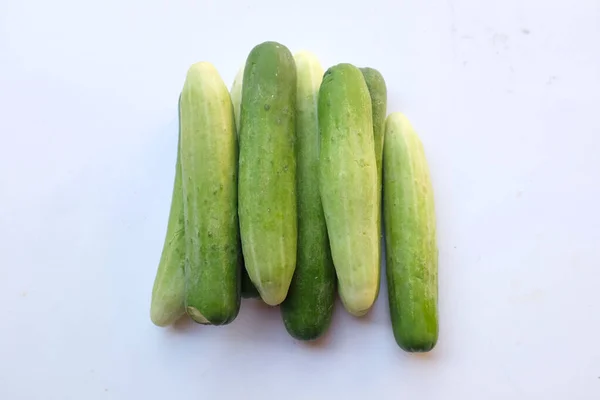 Close Top View Fresh Organic Raw Cucumber Vegetables Isolate White — Stockfoto