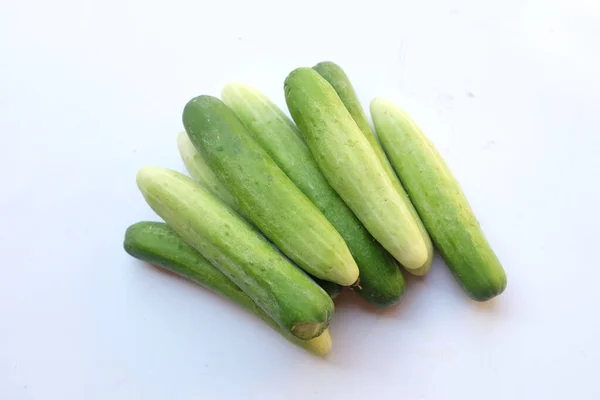 Close Top View Fresh Organic Raw Cucumber Vegetables Isolate White — Stockfoto