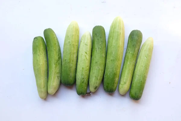 Close Top View Fresh Organic Raw Cucumber Vegetables Isolate White — Photo