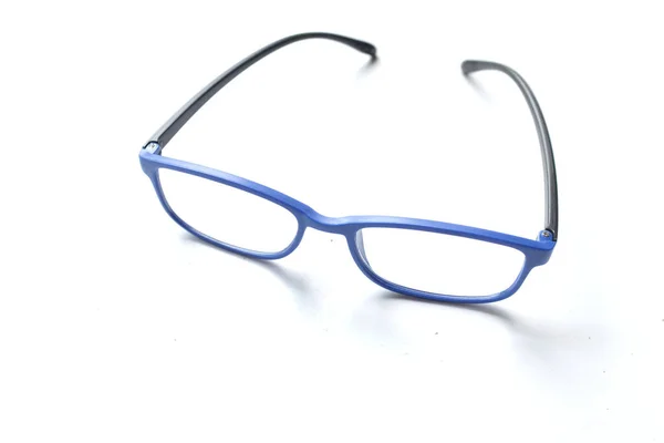 Közeli Lapos Feküdt Egy Modern Szemüveg Szemüveg Szemüveg Szemüveg Kék — Stock Fotó