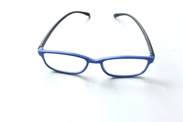 Top View Flat Lay Modern Glasses Eyewear Spectacles Glasses Blue — Stock Photo, Image