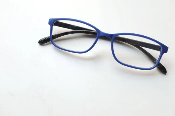 Top View Flat Lay Modern Glasses Eyewear Spectacles Glasses Blue — Stock Photo, Image