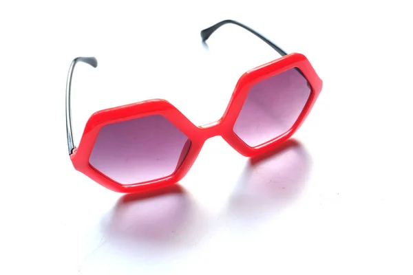 Kopiera Utrymme Modern Röd Pentagon Form Solglasögon Glasögon Glasögon Glasögon — Stockfoto