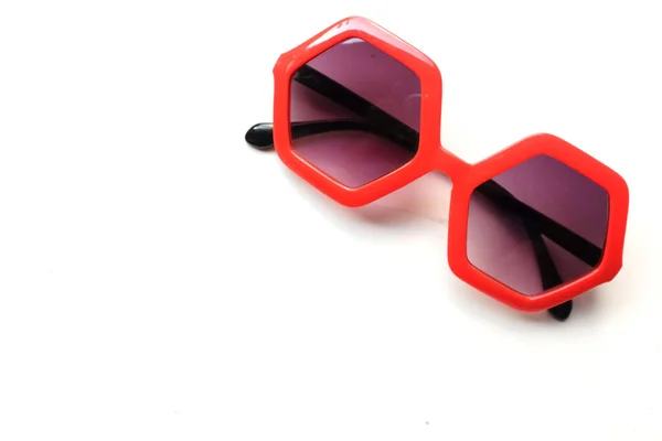 Copia Spazio Moderno Occhiali Sole Forma Pentagono Rosso Occhiali Sole — Foto Stock