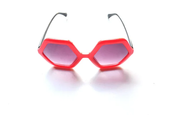 Top View Modern Röd Pentagon Form Solglasögon Glasögon Glasögon Glasögon — Stockfoto
