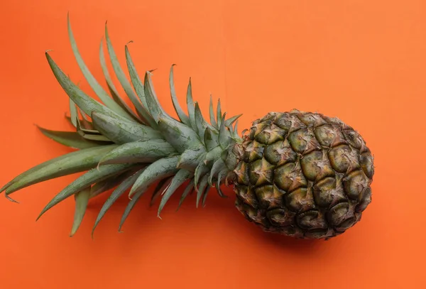 Frische Reife Ananasfrüchte Isolieren Auf Orangefarbenem Hintergrund Sommerfrüchte Für Einen — Stockfoto