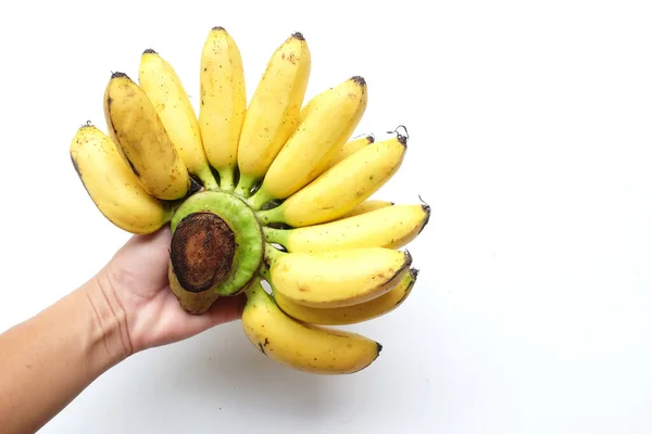 손으로 손가락 바나나를 바나나 바나나 배경에 고립되어 있습니다 바나나 — 스톡 사진