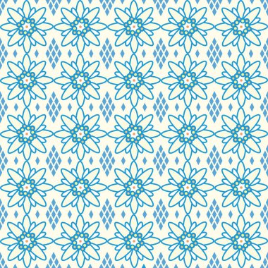 Bavyera mavisi elmasları kusursuz vektör edelweiss çiçekleri, tekrarla. Oktoberfest temalı hediye paketi, albüm, afiş, poster, davetiye, kartpostal projeleri için mükemmel.