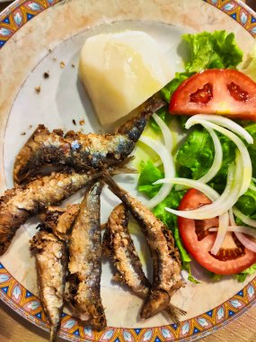 Parrochas, salatalı küçük sardalyalar, Ribadeo, Galiçya, İspanya