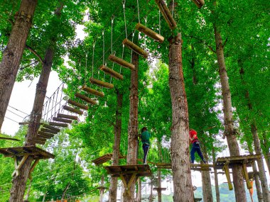 Arriondas 'taki Ağaç Parkı, Sella nehrinin yanında, Asturias, İspanya