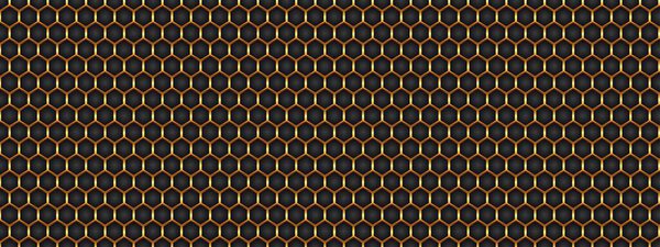 Black hexagon and abstract background of gold lines