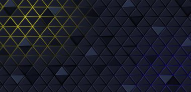 Teknolojik arka plan sarı ve mavi renkler siyah üç boyutlu üçgen