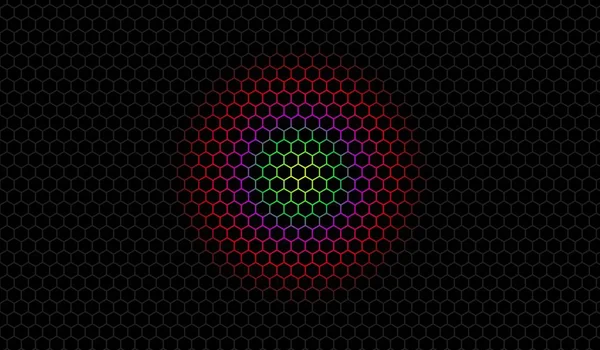 Černé Šestiúhelník Pozadí Barevné Světlo — Stockový vektor