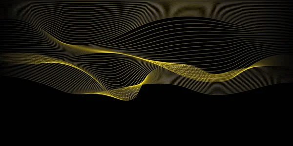 Yellow Line Wave Black Abstract Background — Stock vektor