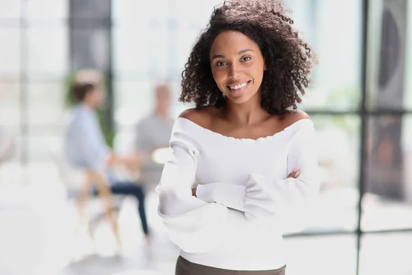 Portrait African American Young Business Woman Working Office — Stockfoto