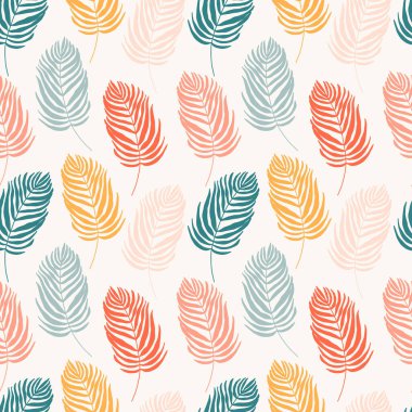 Bej arka planda renkli yaprakları olan kusursuz bir desen. Çeşitli baskı, tekstil ve baskı türleri için.