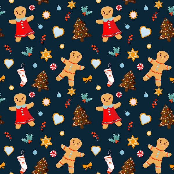 Mønster Med Billedet Julen Illustration Til Nytårsferien Cookies Buer Nytårs - Stock-foto