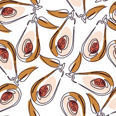 Avacado siluetleri ile kusursuz bir arka plan. Beyaz arka planda siluetlerden kaçının. Bir çizgi çiziyorum.