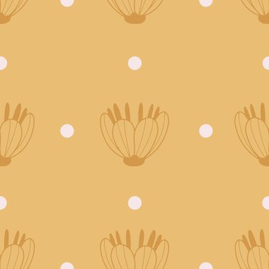 El çizimi pürüzsüz desen. Çizgili sanat şakayığı çiçekleri ve pastel renkli beyaz benekli noktalar.