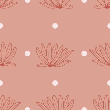 El çizimi pürüzsüz desen çizgili sanat çiçekleri ve yumuşak pembe benekli beyaz benekler.