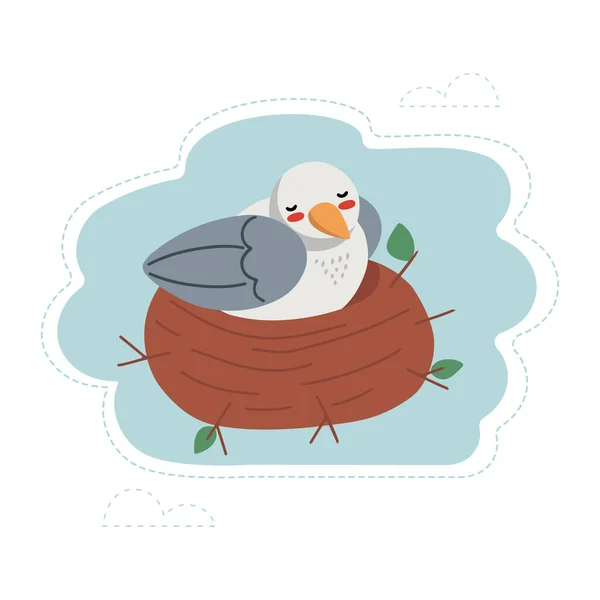 Lindo Pajarito Sentado Nido Diseño Plano Aislado Vector Ilustración — Archivo Imágenes Vectoriales