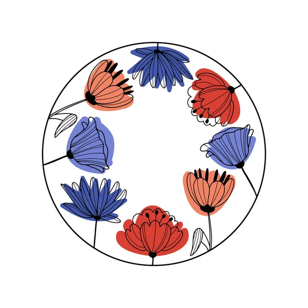 Icono Del Logotipo Del Círculo Decorado Con Flores Dibujadas Mano — Vector de stock