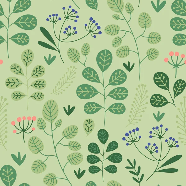 Vecteur Dessiné Main Motif Sans Couture Vert Été Printemps Prairie — Image vectorielle