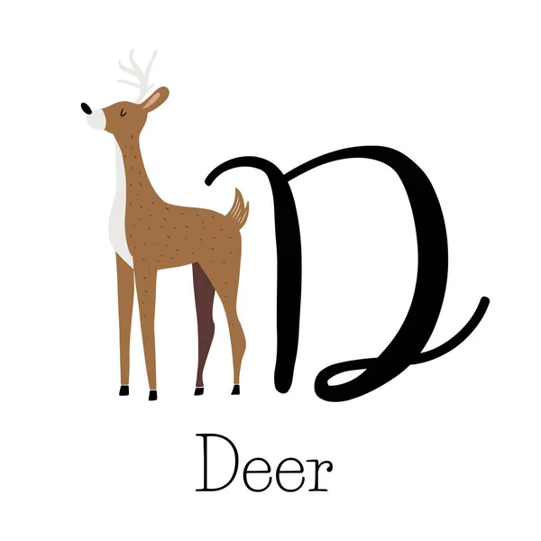 Capital Letter Deer Tall Deer Childish Alphabet Name Animal Hand — Stock Vector