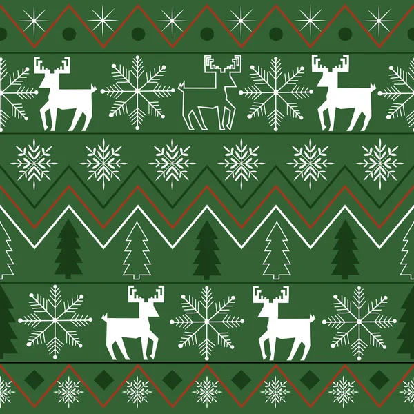 Motif Vectoriel Sans Couture Avec Motif Vintage Cerf Flocons Neige — Image vectorielle