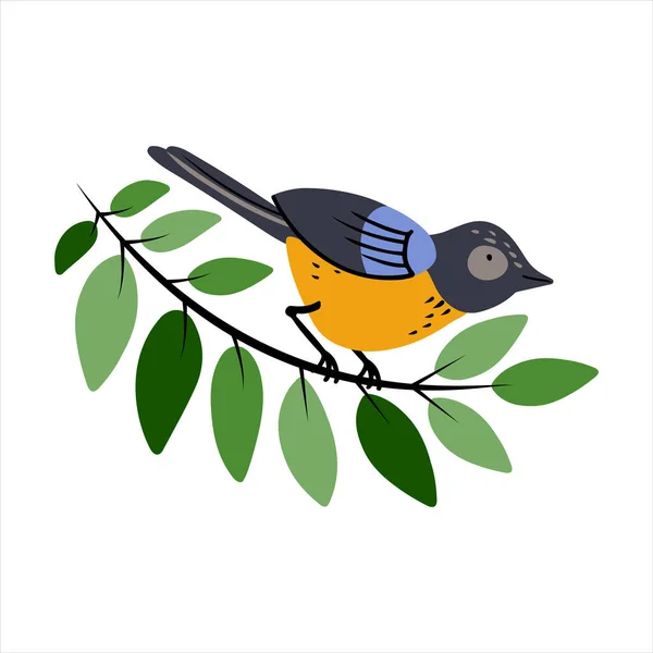Kleiner Vogel Sitzt Auf Einem Ast Isolierte Vektorillustration — Stockvektor
