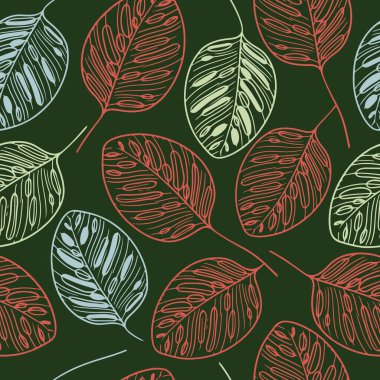 Marantha bitkisinin egzotik yaprakları elle çizilmiş, kusursuz bir desen.