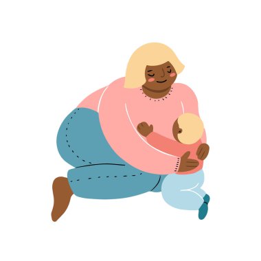 Anne nazikçe bebek vektör illüstrasyonuna sarılıyor.