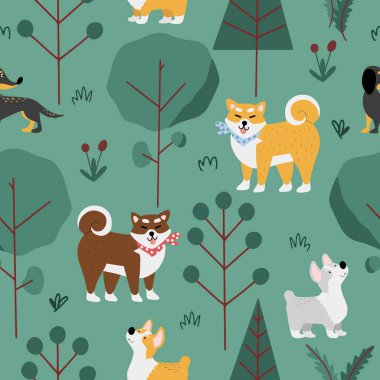 Parkta şirin, düz tasarım köpekleri olan kusursuz bir model.