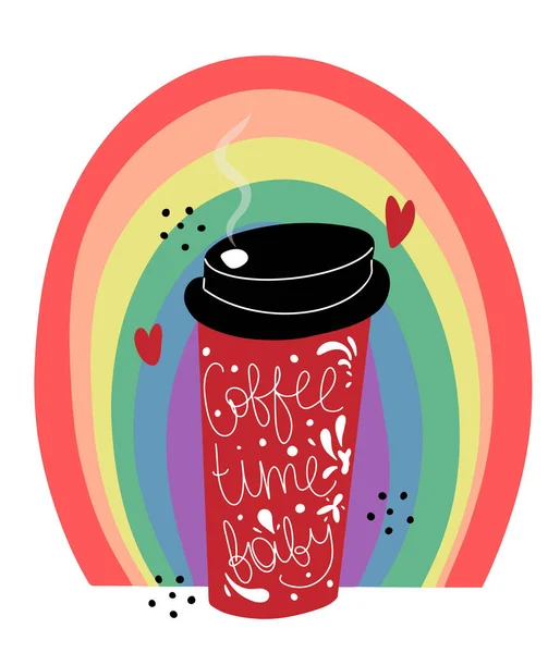Kaffeetasse Zum Mitnehmen Aus Papier Mit Schriftzug Coffee Time Baby — Stockvektor