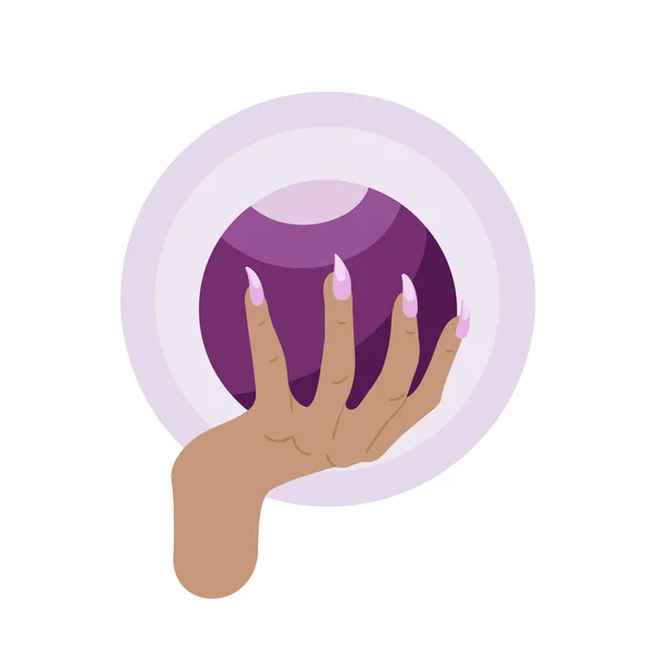 Γυναικείο Χέρι Που Κρατά Λαμπερό Κρύσταλλο Εικονίδιο Διάνυσμα Μπάλα — Διανυσματικό Αρχείο