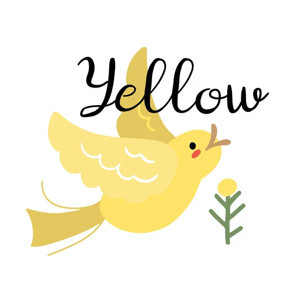Niedliche Kanarienvogelkritzelzeichnung Mit Schriftzug Gelb Kinderlehrbuchseite — Stockvektor