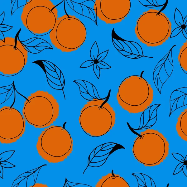 Vektor Zökkenőmentes Minta Vonal Művészet Gyümölcsök Narancs Fröccsenés Egy Fényes — Stock Vector