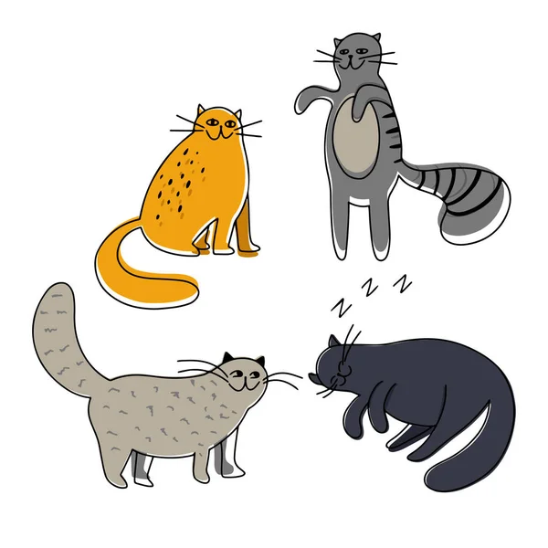 Set Pisici Drăguț Vector Doodle — Vector de stoc