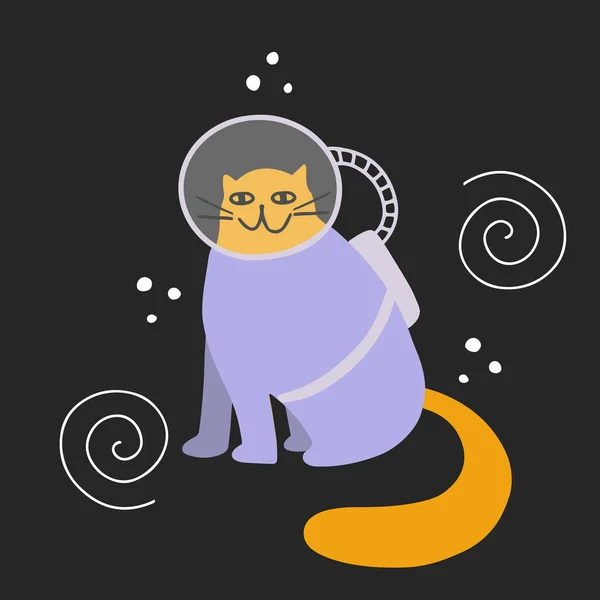 Vektor Illustration Med Söt Doodle Astronaut Katt Rymden — Stock vektor
