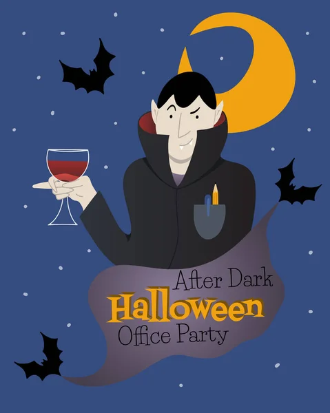 Halloween Party Einladung Oder Poster Mit Hinterhältigen Vampir Mit Geistlichen — Stockvektor